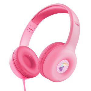 Trust Nouna Kids Pink | 85 dB Omejitev Glasnosti | Nastavljiv Naglavni Trak | Zložljive Otroške Slušalke