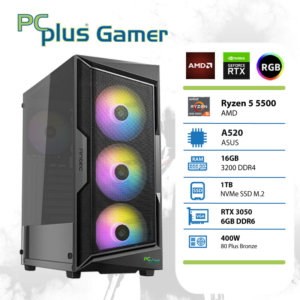PCPLUS Gamer Ryzen 5 5500 | 16GB | 1TB | RTX 3050 6GB | Brez OS | Gaming Namizni Računalnik