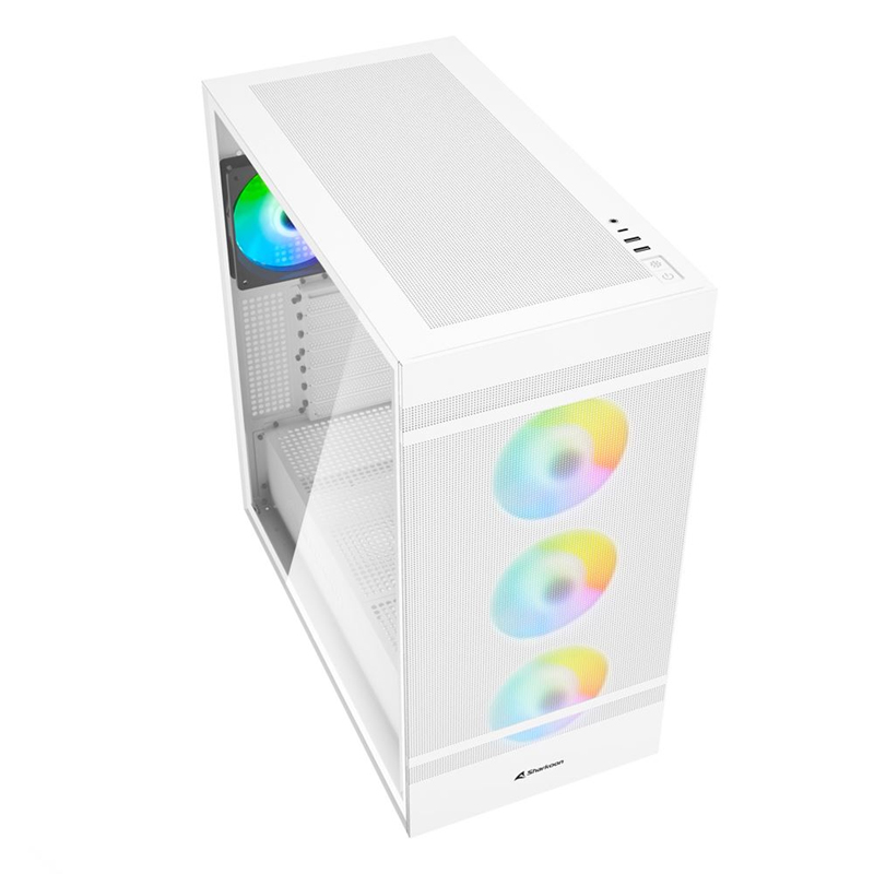 Sharkoon rebel c50 rgb | belo ohišje z kaljenim steklom | 4x argb pwm ventilatorji | usb-c | midi atx ohišje 2 Sharkoon rebel c50 rgb belo ohišje stranski pogled