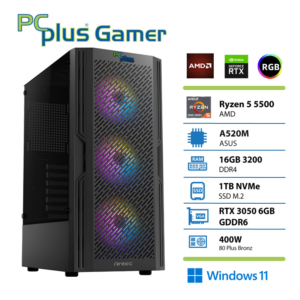 PCPLUS Gamer Ryzen 5 5500 | 16GB | 1TB | RTX 3050 6GB | Windows 11 | Gaming Namizni Računalnik