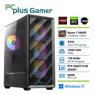 PCPLUS Gamer Ryzen 7 5800X | 16GB | 1TB | RTX 5060 Ti 8GB | W11H | Gaming Namizni Računalnik