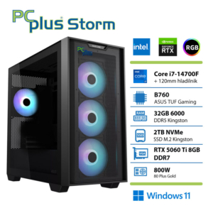 PCPLUS Storm Core i7 14700F | 32GB | 2TB | RTX 5060 Ti 8GB | W11H | Gaming Namizni Računalnik