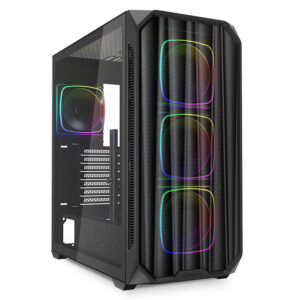 Sharkoon AK5M RGB | Kaljeno Steklo | 4x 120 mm RGB PWM Ventilatorji | USB-C | Črno Gaming Ohišje