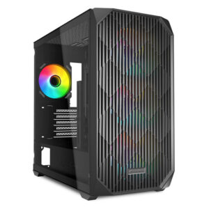 Sharkoon MK3 RGB | MicroATX | Kaljeno Steklo | 4x ARGB PWM Ventilatorji | USB-C | Črno Ohišje