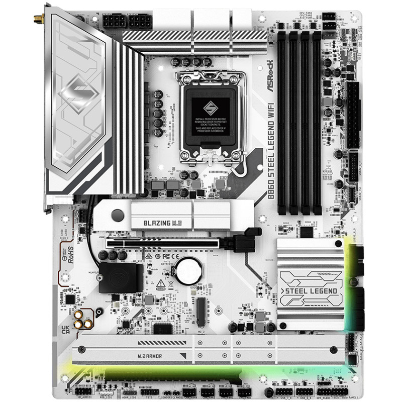 Asrock b860 steel legend wifi | lga1851 | ddr5 | rgb | atx | bela | gaming matična plošča 1 Asrock b860 steel legend wifi lga1851 ddr5 gaming rgb atx osnovna plošča komponentko