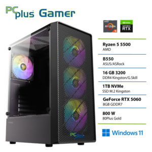 PCPLUS Gamer Ryzen 5 5500 | 16GB | 1TB | RTX 5060 8GB | W11H | Gaming Namizni Računalnik