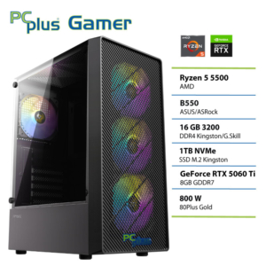 PCPLUS Gamer Ryzen 5 5500 | 16GB | 1TB | RTX 5060 Ti 8GB | Brez OS | Gaming Namizni Računalnik