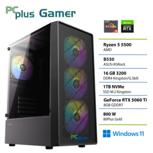 PCPLUS Gamer Ryzen 5 5500 | 16GB | 1TB | RTX 5060 Ti 8GB | W11H | Gaming Namizni Računalnik