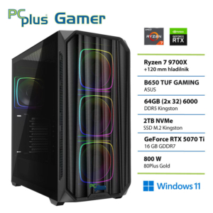 PCPLUS Gamer Ryzen 7 9700X | 64GB | 2TB | RTX 5070 Ti 16GB | Windows 11 Home | Gaming Namizni Računalnik
