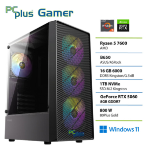 PCPLUS Gamer Ryzen 5 7600 | 16GB | 1TB | RTX 5060 8GB | W11H | Gaming Namizni Računalnik