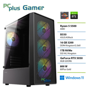 PCPLUS Gamer Ryzen 5 5500 | 16GB | 1TB | RTX 5050 8GB | W11H | Gaming Namizni Računalnik