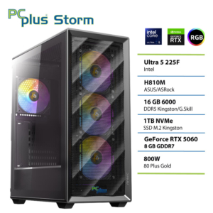 PCPLUS Storm Core Ultra 5 225F | 16GB | 1TB | RTX 5060 8GB | Brez OS | Gaming Namizni Računalnik