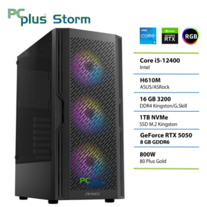 PCPLUS Storm Core i5 12400F | 16GB | 1TB | RTX 5050 8GB | Brez OS | Gaming Namizni Računalnik