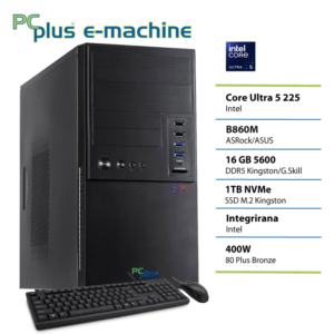 PCPLUS e-machine Core Ultra 5 225 | 16GB | 1TB | Brez OS | Namizni Računalnik + Tipkovnica & Miška