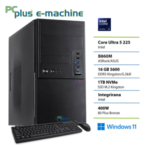 PCPLUS e-machine Core Ultra 5 225 | 16GB | 1TB | W11P | Namizni Računalnik + Tipkovnica & Miška