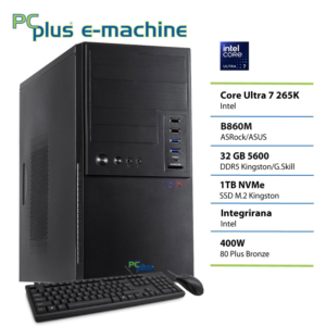 PCPLUS e-machine | Ultra 7 265K | 32GB | 1TB | Namizni Računalnik + Tipkovnica & Miška
