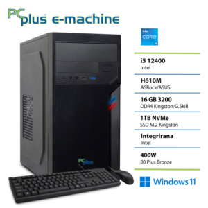 PCPLUS e-office i5 12400 | 16GB | 1TB | W11H | Namizni Računalnik + Tipkovnica & Miška