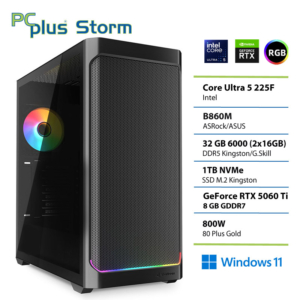 PCPLUS Storm Core Ultra 5 225F | 32GB | 1TB | RTX 5060 Ti 8GB | W11H | Gaming Namizni Računalnik