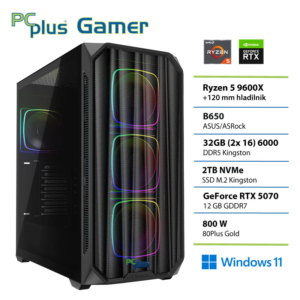 PCPLUS Gamer Ryzen 5 9600X | 32GB | 2TB | RTX 5070 12GB | W11H | Gaming Namizni Računalnik