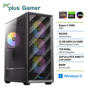 PCPLUS Gamer Ryzen 5 7600 | 32GB | 1TB | RTX 5060 Ti 8GB | W11H | Gaming Namizni Računalnik