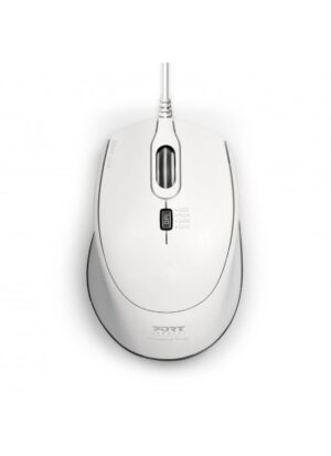 PORT Connect Silent Wired Mouse | USB-A + USB-C | Tihi Klik | 3600 DPI | Bela | Žična Miška