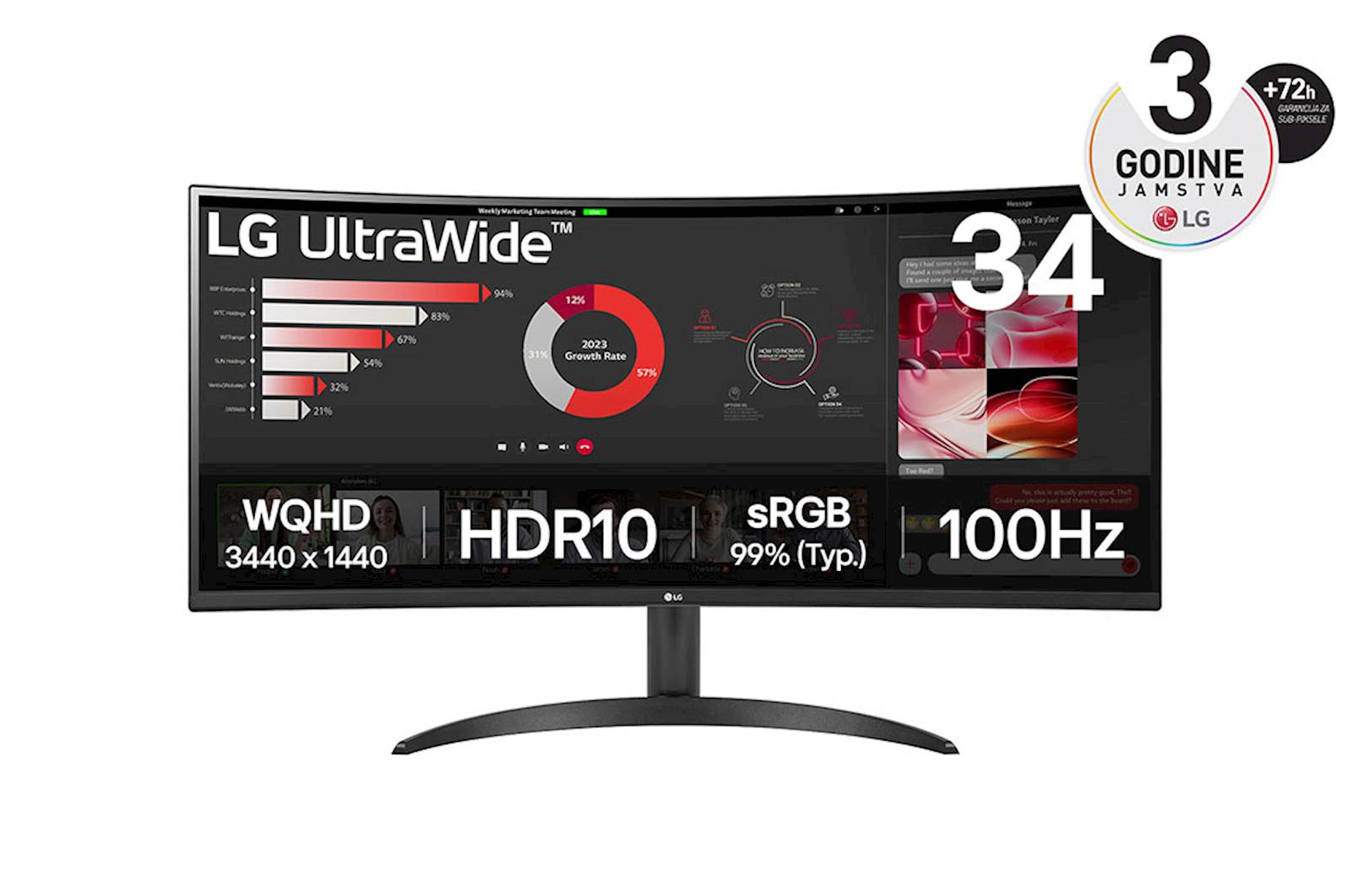 Lg ultrawide 34wr50qk-b | 86,6cm (34") | va | 3440x1440 | 2xhdmi displayport | širok ukrivljen monitor 1 Monitor lg 34wr50qk-b ultrawide™ curved, 34″, va, 3440×1440, 2x hdmi, komponentko