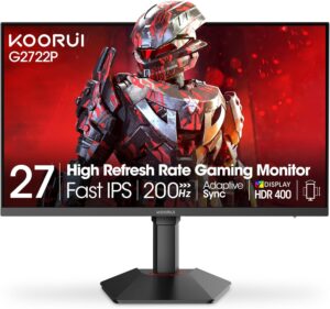 KOORUI G2722P | 27″ QHD Fast IPS 200 Hz 1 ms | HDR400 95 % DCI-P3 Adaptive Sync HDMI DP | Gaming Monitor