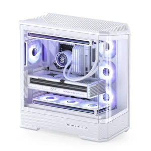 Jonsbo D400 | D400 White | Kaljeno Steklo | ATX | Podpora Za 360 mm Vodno Hlajenje | USB-C | Belo Računalniško Ohišje