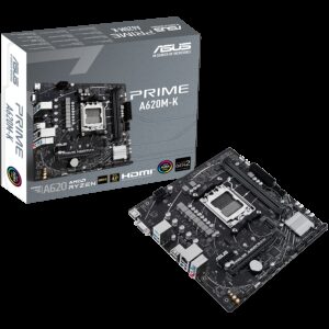 ASUS PRIME A620M-K | AM5 | mATX | AMD A620 | 2xDIMM | DDR5 | 1xM.2 4xSATA PCIe 4.0 | 1Gb Ethernet | 1xD-SUB | 1xHDMI | Aura Sync RGB Lighting | Matična plošča