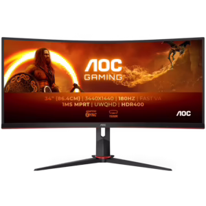 AOC Gaming CU34G2XP/BK | LED | 86,6cm (34") | 3440x1440 | 180Hz | VA | 1 ms | 2xHDMI 2xDisplayPort | Speakers | Ukrivljen Gaming Monitor