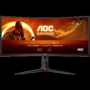AOC Gaming CU34G2XP/BK | LED | 86,6cm (34") | 3440x1440 | 180Hz | VA | 1 ms | 2xHDMI 2xDisplayPort | Speakers | Ukrivljen Gaming Monitor