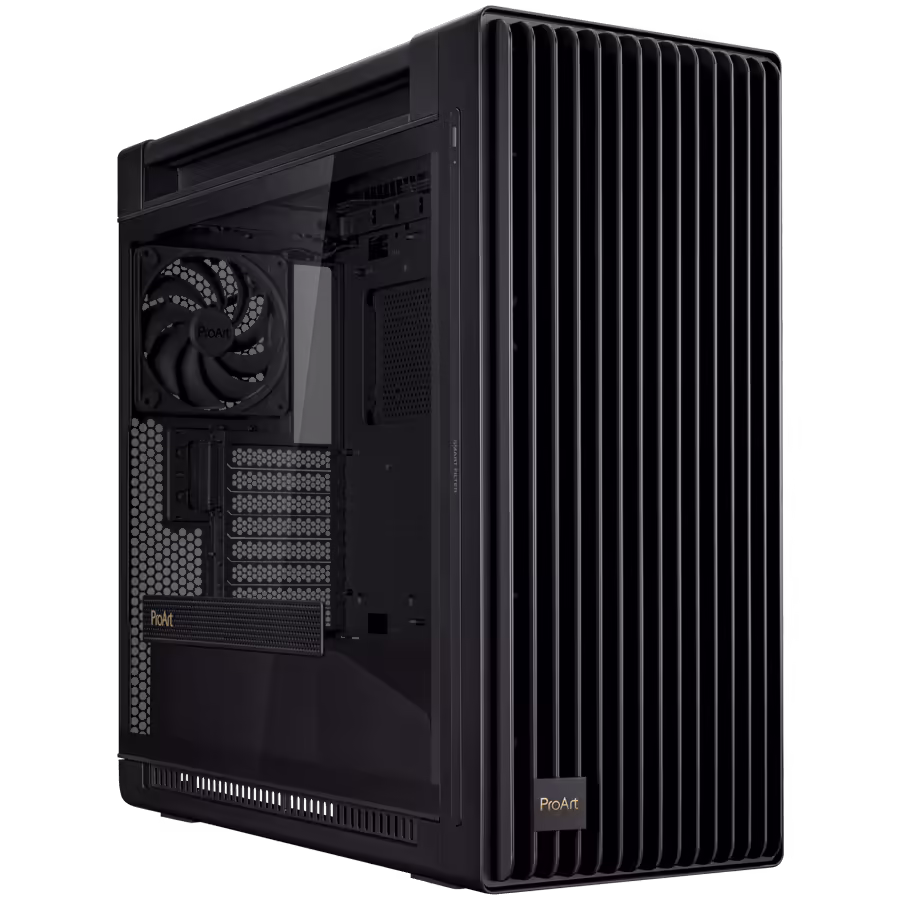 Asus proart pa602 | e-atx | črno | računalniško ohišje 1 Asus proart pa602 e-atx računalniško ohišje, 420 mm radiator support, one 140 mm and two 200mm pre-installed system fans, front panel ir dust indicator, power lock latch, tool-less pcie mounting, usb 20gbps support komponentko