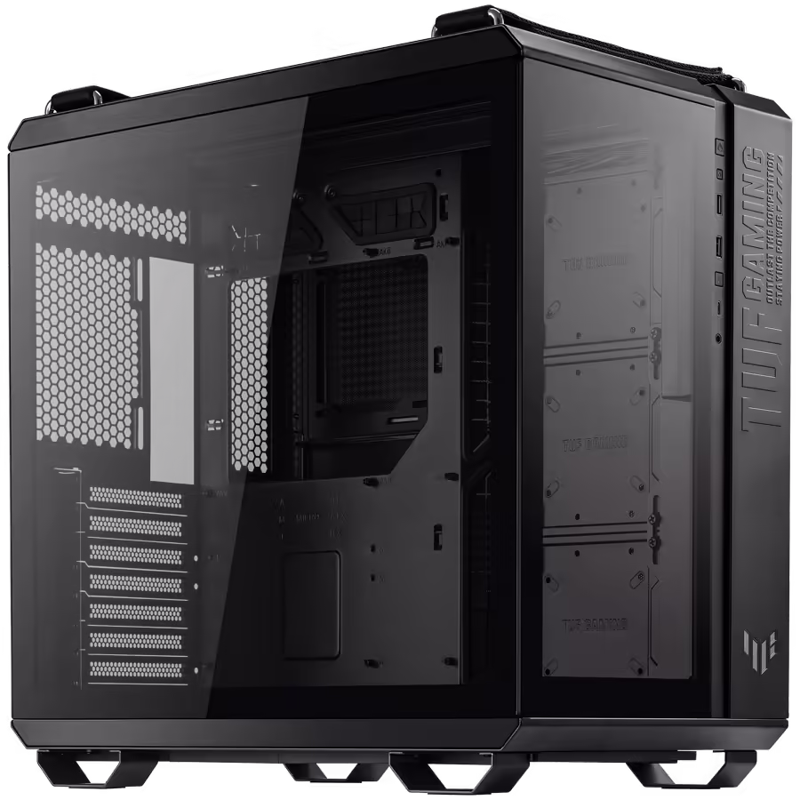 Asus tuf gaming gt502 plus | atx | kaljeno steklo | 4 argb ventilatorji | črna | gaming ohišje 1 Asus tuf gaming gt502 plus atx gaming ohišje črno, dual chamber chassis, panoramic view, tempered glass front and side panel, tool-free side panels, pre-installed 4 argb fans & fan hub, front panel high-speed usb type-c komponentko