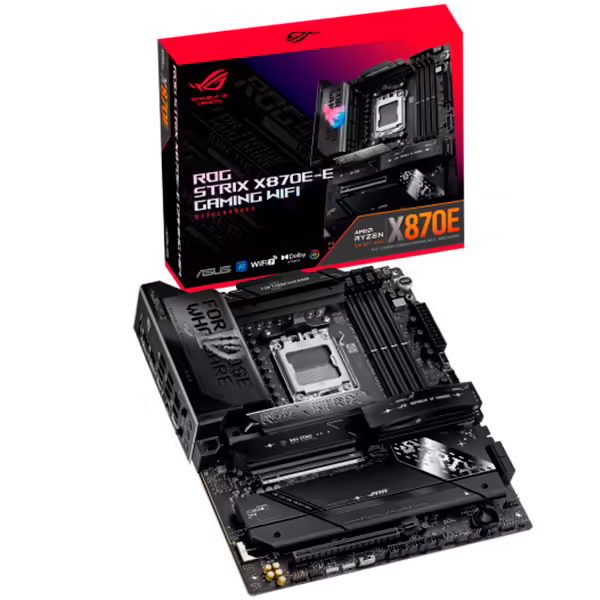 Asus rog strix x870e-e gaming wifi | am5 | atx | hdmi usb4 | aura sync | matična plošča 1 Asus rog strix x870e-e gaming wifi am5 atx osnovna plošča – amd x870e, 4xddr5, 5xm. 2, 4xsata, 5gb lan, wifi 7, bt, 1xhdmi, 2xusb4 40gbps porta (usb type-c), aura sync komponentko