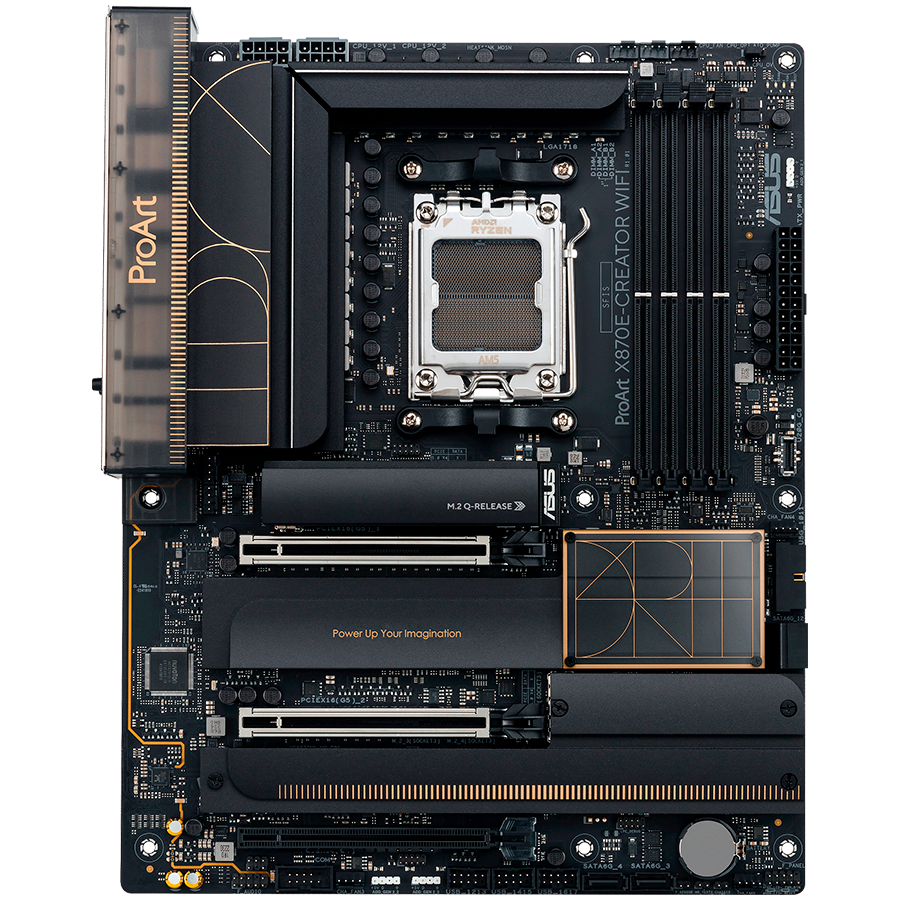 Asus proart x870e-creator wifi | am5 | atx | 4xddr5 | aura sync | matična plošča 1 Asus proart x870e-creator wifi am5 atx osnovna plošča – amd x870e, 4xddr5, 4xm. 2, 4xsata, 10gb 2. 5gb lan, wifi 7, bt, 1xhdmi, 2xusb4 40gbps porta (usb type-c), aura sync komponentko