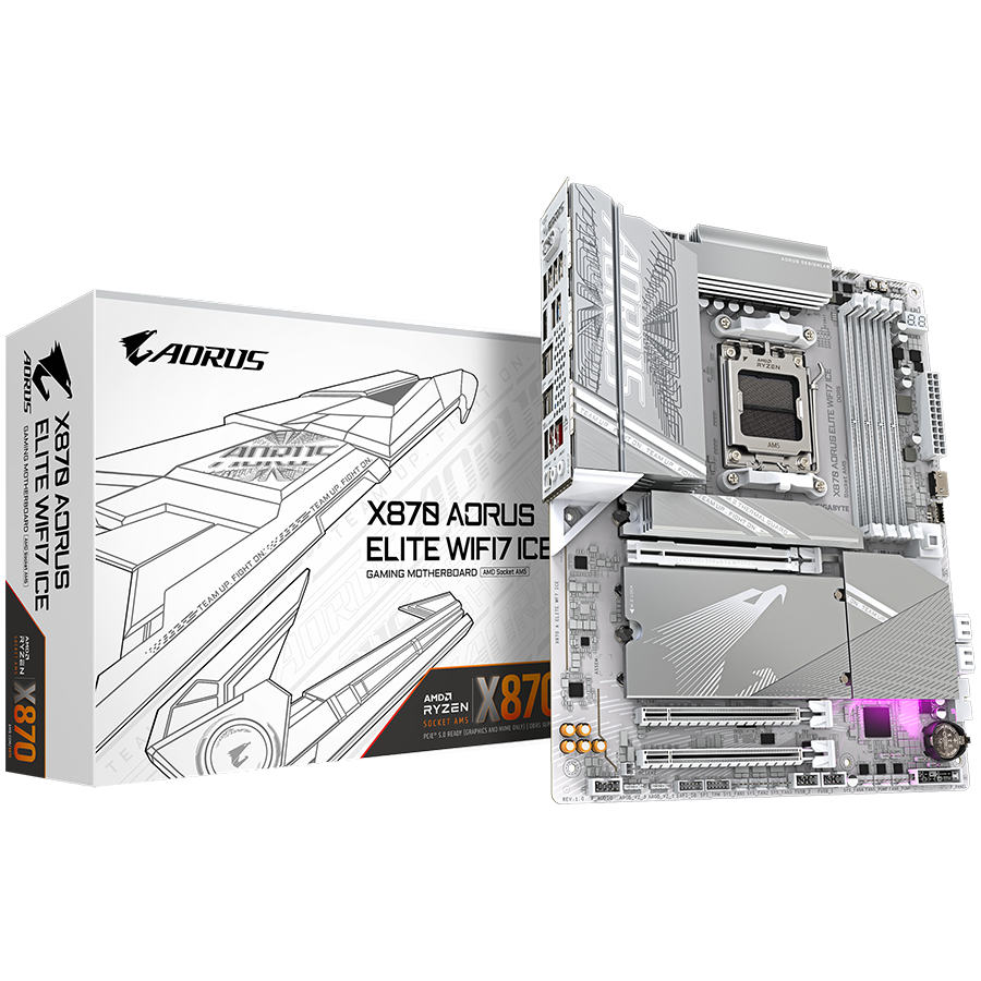 Gigabyte x870 aorus elite wifi7 ice | am5 | atx | ddr5 | wifi 7 | bela matična plošča 1 Gigabyte x870 aorus elite wifi7 ice am5 atx osnovna plošča – amd x870, 4xddr5, 4xm. 2, 4xsata, 2. 5gb lan, wifi 7, bt, 1xhdmi, 2xusb4 komponentko-c