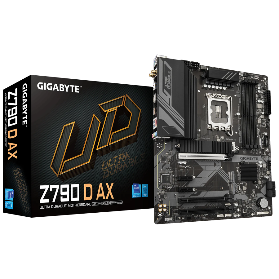 Gigabyte z790 d ax | lga 1700 | atx | ddr5 | wifi 6e | matična plošča 1 Gigabyte z790 d ax lga1700 atx osnovna plošča – intel z790, 4xddr5, 3xm. 2, 4xsata, 2. 5gb lan, wifi 6e, bt, 1xdp, komponentko
