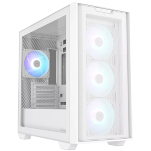 ASUS A21 PLUS | Micro-ATX BTF Podpora | Kaljeno Steklo In 4x 120 mm ARGB Ventilatorji | Belo Računalniško Ohišje