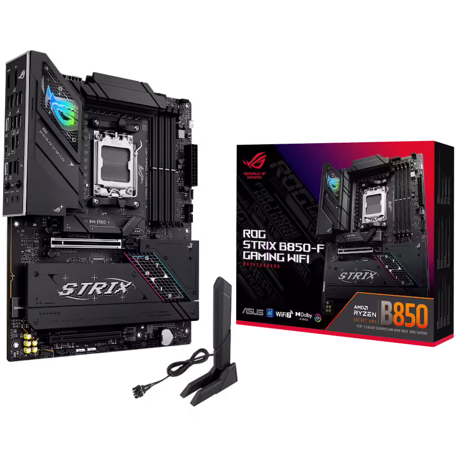 Asus rog strix b850-f gaming wifi | am5 | atx | ddr5 | wi-fi 7 | aura sync | matična plošča 1 Asus rog strix b850-f gaming wifi am5 atx osnovna plošča – amd b850, 4xddr5, 4xm. 2, 2xsata, 2. 5gb lan, wifi 7, bt, 1xdp, 1xhdmi, aura sync komponentko