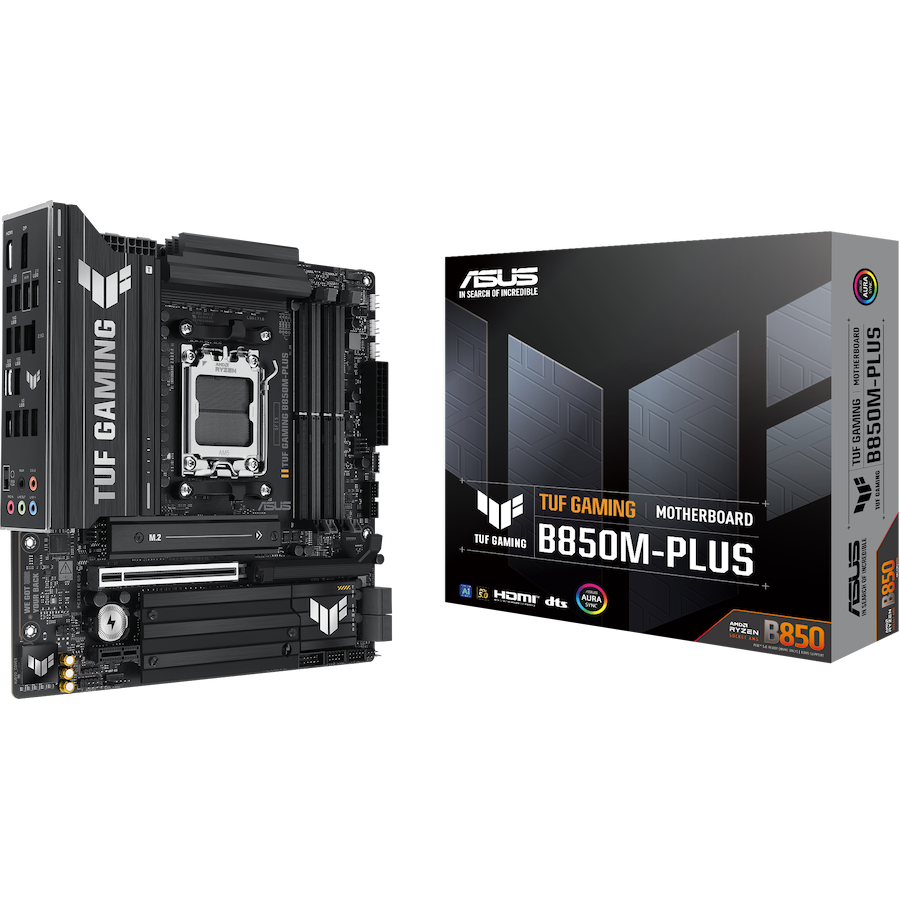 Asus tuf gaming b850m-plus | am5 | matx | ddr5 | aura sync | matična plošča 1 Asus tuf gaming b850m-plus am5 matx osnovna plošča – amd b850, 4xddr5, 3xm. 2, 4xsata, 2. 5gb lan, 1xdp, 1xhdmi, aura sync komponentko