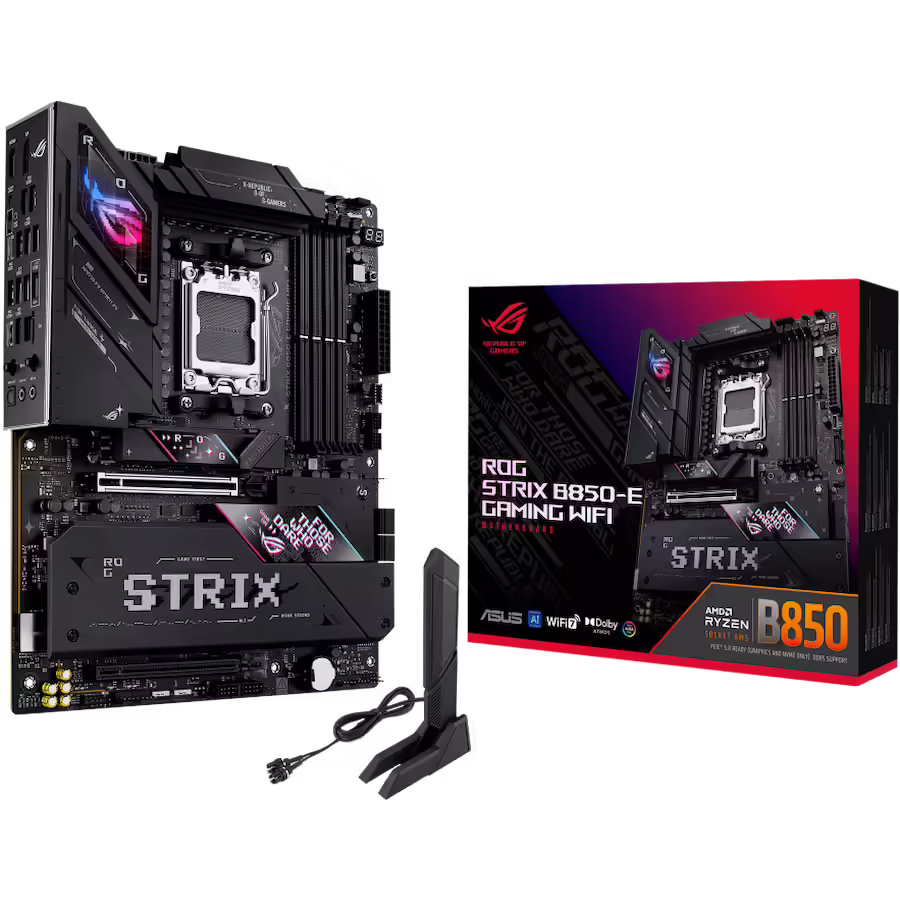 Asus rog strix b850-e gaming wifi | am5 | atx | ddr5 | wi-fi 7 | aura sync | matična plošča 1 Asus rog strix b850-e gaming wifi am5 atx osnovna plošča – amd b850, 4xddr5, 5xm. 2, 4xsata, 5gb lan, wifi 7, bt, 1xdp, 1xhdmi, 1xusb4 40gbps port (usb type-c), aura sync komponentko