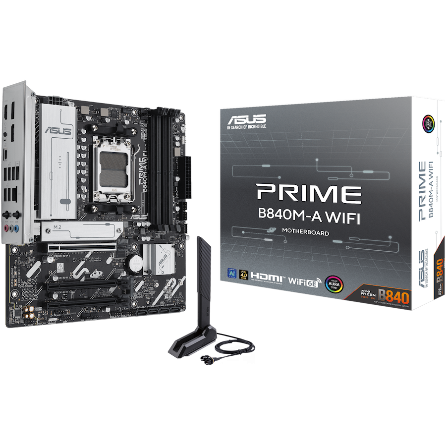 Asus prime b840m-a wifi | am5 | matx | ddr5 | wi-fi 6e | aura sync | matična plošča 1 Asus prime b840m-a wifi am5 matx osnovna plošča – amd b840, 4xddr5, 3xm. 2, 4xsata, 2. 5gb lan, wifi 6e, bt, 2xdp, 1xhdmi, aura sync komponentko