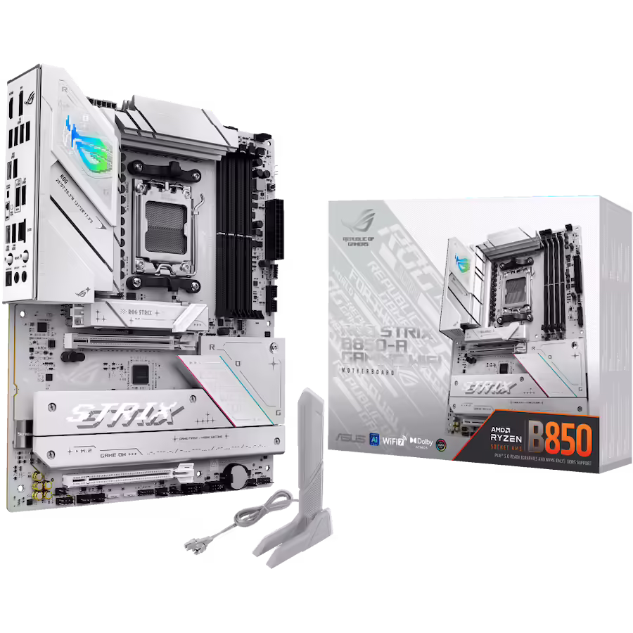 Asus rog strix b850-a gaming wifi | am5 | atx | ddr5 | wi-fi 7 | aura sync | matična plošča 1 Sus rog strix b850-a gaming wifi am5 atx osnovna plošča – amd b850, 4xddr5, 4xm. 2, 2xsata, 2. 5gb lan, wifi 7, bt, 1xdp, 1xhdmi, aura sync komponentko