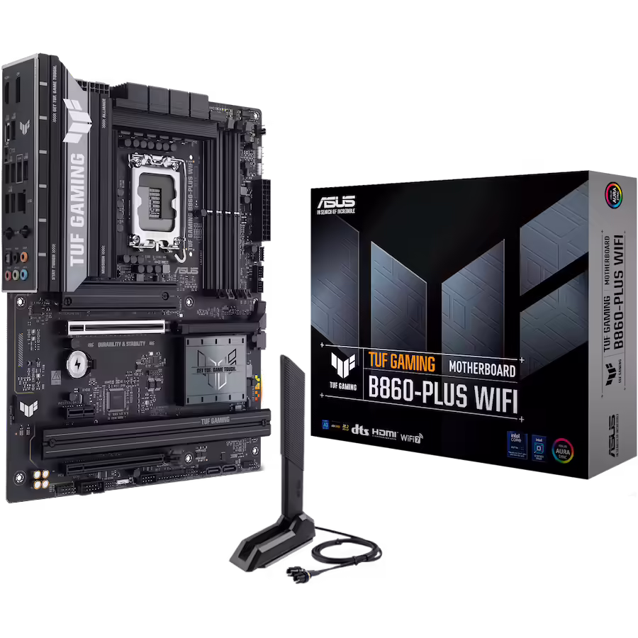 Asus tuf gaming b860-plus wifi | lga1851 | atx | ddr5 | wi-fi 7 | aura sync | matična plošča 1 Asus tuf gaming b860-plus wifi lga1851 atx osnovna plošča – intel b860, 4xddr5, 3xm. 2, 4xsata, 2. 5gb lan, wifi 7, bt, 1xdp, 1xhdmi, 1xusb 20gbps port (usb type-c), aura sync komponentko