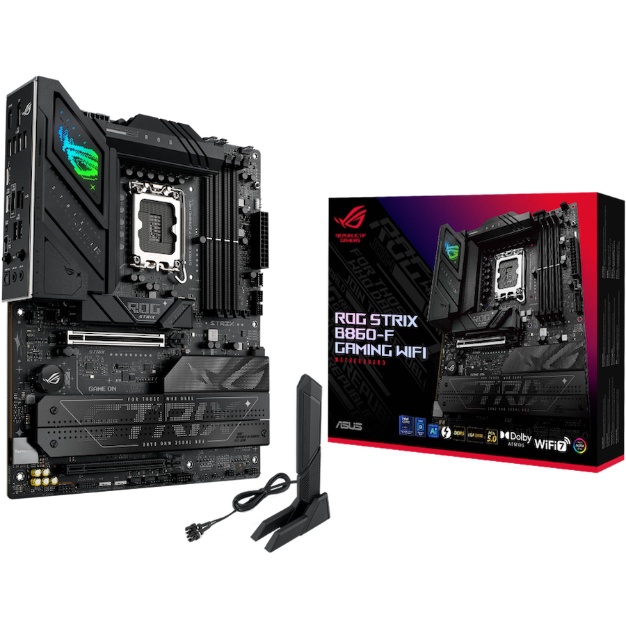 Asus rog strix b860-f gaming wifi | lga 1851 | atx | wi-fi 7 | ddr5 | aura sync | matična plošča 1 Asus rog strix b860-f gaming wifi lga1851 atx osnovna plošča – intel b860, 4xddr5, 4xm. 2, 4xsata, 2. 5gb lan, wifi 7, bt, 1xdp, 1xhdmi, 1xtb4 porta (usb type-c), aura sync komponentko