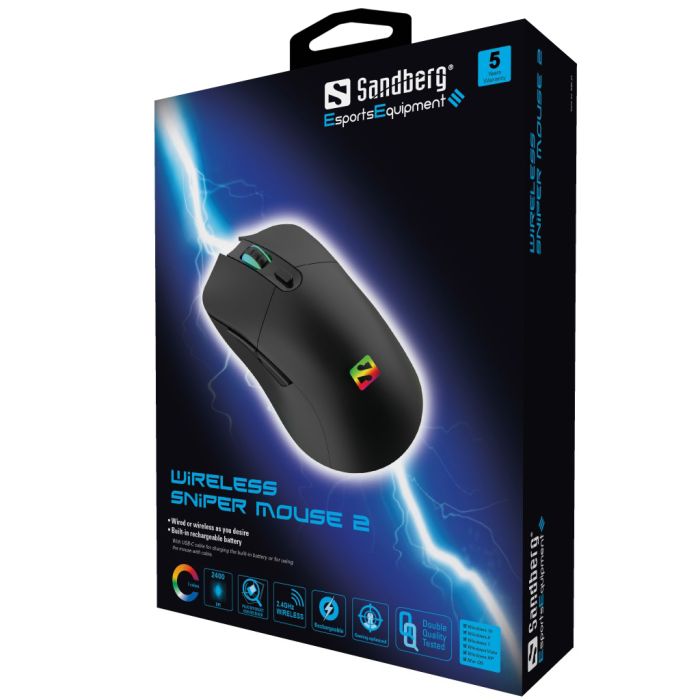 Sandberg wireless sniper mouse 2 | brezžična | črna rgb | gaming miška 1 Komponentko : sandberg wireless sniper mouse 2 brezžična rgb miška