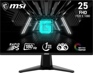 MSI G255F | 24.5″ FHD Rapid IPS | 180Hz 1ms GTG | FreeSync Adaptive Sync | Gaming Monitor