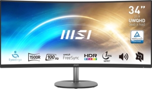 MSI PRO MP341CQ | 34″ UWQHD 100Hz | 1500R Ukrivljen VA | 21:9 FreeSync | Monitor