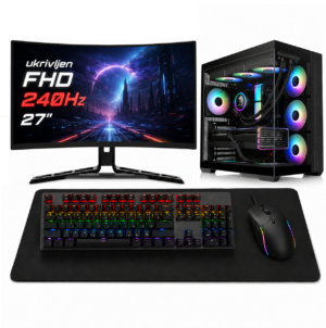 Komponentko Gaming Ultra RX 9070 XT | Ryzen 7 9700X 32GB 2TB NVMe | Zračno Hlajenje | 27″ FHD 240Hz Ukrivljen Monitor In Kompo Gear Set | Gaming Komplet
