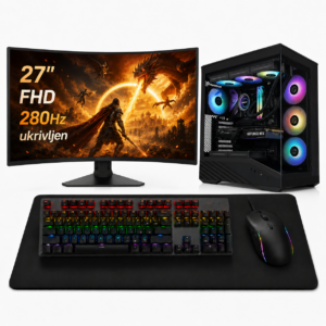 Komponentko Gaming Elite RX 9070 XT | Ryzen 7 7800X3D 32GB 2TB NVMe | Vodno Hlajenje | 27″ FHD 240Hz Ukrivljen Monitor In Kompo Gear Set | Gaming Komplet
